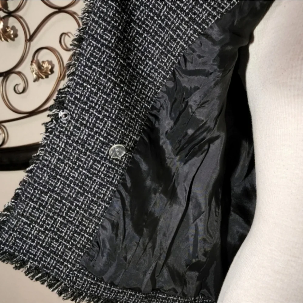 Supply & Demand Wool Blend Tweed Jacket Black Size S Frayed Edges